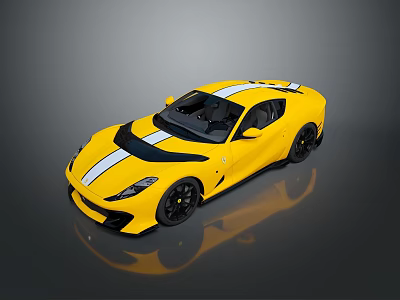 Yellow Sports Car With White Stripes And Sleek Aerodynamic Exterior Design 3d model