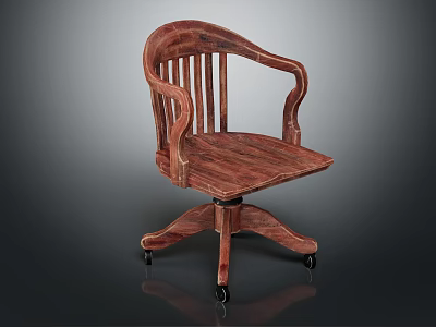 Wooden Leisure Chair With Slatted Backrest Armrests And Swivel Wheel Base 3d model