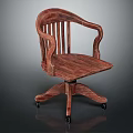 Wooden Leisure Chair With Slatted Backrest Armrests And Swivel Wheel Base