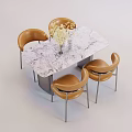 Modern Dining Table With Rectangular Marble Top Brown Leather Chairs Metal Legs Vase Dried Flowers 3d model