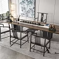 Modern Chinese Style Tea Table And Chairs With Tea Set Decorative Items In Interior Space