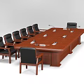 Wooden Conference Table With Black Leather Chairs And Microphones On Top