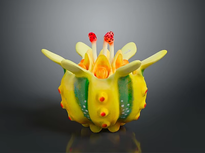 Colorful Sea Creature With Yellow Body Green Stripes And Red Spots 3d model