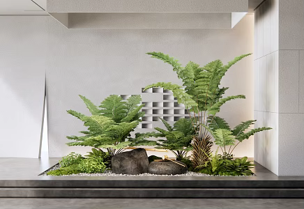 Modern indoor plants sketch fern plant pile landscape landscaping plant combination courtyard landscape sketch water bowl 3d model