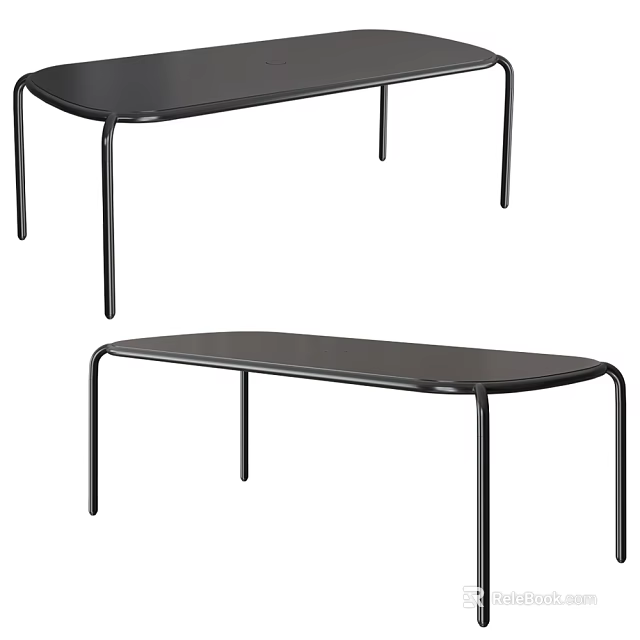 Modern Black Dining Table Design With Sleek Metal Legs And Smooth Surface 3d model 