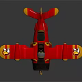 Red Biplane Toy Airplane With Yellow Accents And Cartoon Design Details