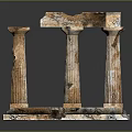 Ancient Classical Architecture Model With Broken Columns And Stone Base Details
