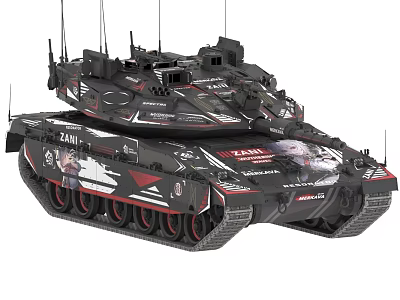 Futuristic Black Tank With Multiple Antennas Red Accents Turret Design And ZAKU Graphics 3d model