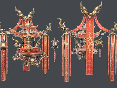 Traditional Chinese Ornate Decoration With Red Gold Dragon Motifs And Tassels 3d model