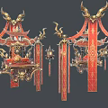 Traditional Chinese Ornate Decoration With Red Gold Dragon Motifs And Tassels
