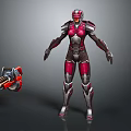 Sci Fi Female Warrior Character In Red Silver Armor With Red Black Futuristic Gun