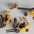 Yellow Functional Industrial Vehicles With Forklifts And Aerial Lift Truck