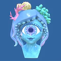 Blue Ocean Creature Character With Spiral Eye Coral And Sponge Head Decorations