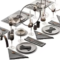 Complete Modern Tableware Set Featuring Plates Napkins Wine Glasses Cutlery And Candle Holders