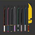 Various Colored Handle Knives With Straight And Serrated Blades Arranged In