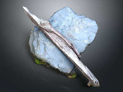 Natural Blue Rock Formation With Long Textured Appendage And Green Moss Base 3d model