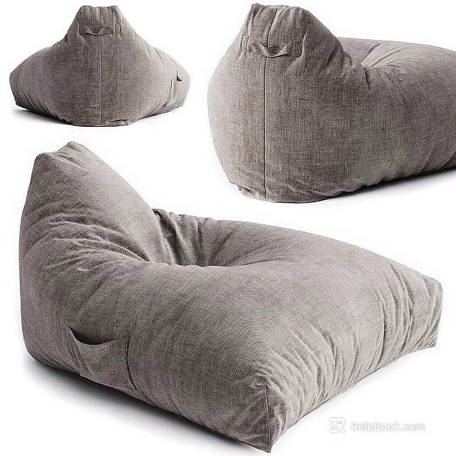 Comfortable Grey Linen Bean Bag Chair With Cozy Design And Side Pocket 3d model 