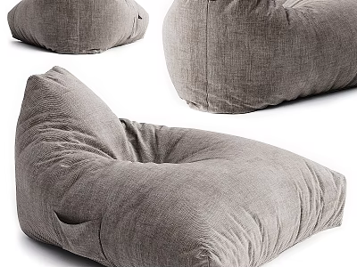 Comfortable Grey Linen Bean Bag Chair With Cozy Design And Side Pocket 3d model