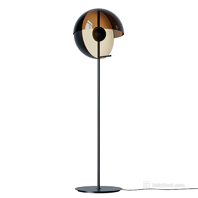 Modern Floor Lamp With Black Metal Stand And Brown Hemispherical Shade For Home Living Decor 3d model 