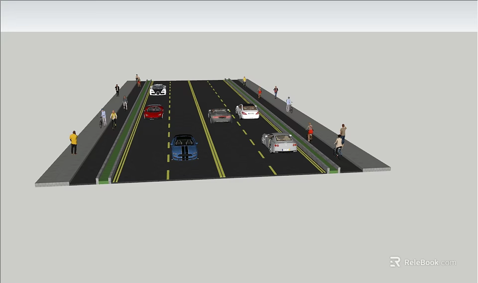 Urban Road Traffic Scene With Multiple Lanes Vehicles And Pedestrians 3d model 