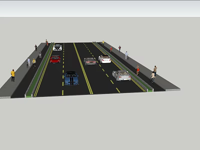 Urban Road Traffic Scene With Multiple Lanes Vehicles And Pedestrians 3d model