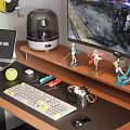 Gaming Entertainment Electronics Desktop Setup with Monitor Laptop Keyboard Headphones and Accessories
