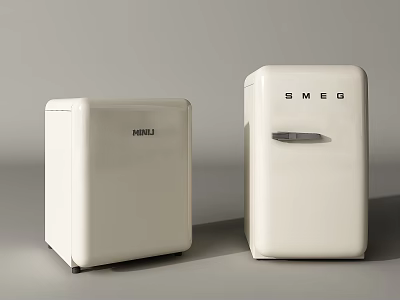 Two White SMEG Compact Freezer and Tall Refrigerator in Modern Minimal Design 3d model