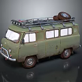 Vintage Green Van With Roof Rack And Spare Tire On Weathered Exterior Design