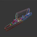 Historical Military Warship Model With Detailed Naval Water Vessel Design And Structure