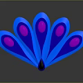 Peacock Feathers in Blue and Purple Fan Shaped Design with Round Spots