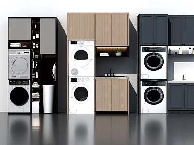 Functional Modern Bathroom Cabinetry With Washing Machines Dryers And Storage Cabinets 3d model