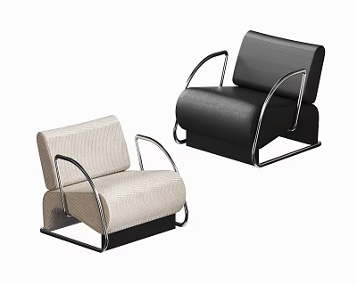 Modern Single Sofa Design with Beige and Black Upholstery and Metal Armrests for Living Room 3d model