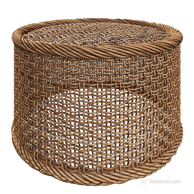 Woven Brown Round Side Table with Intricate Texture and Natural Design 3d model 