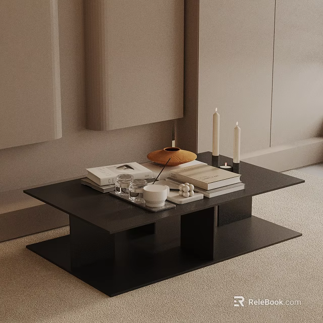 Modern Sofa and Coffee Table Set in Living Room With Decorative Books Candles 3d model 