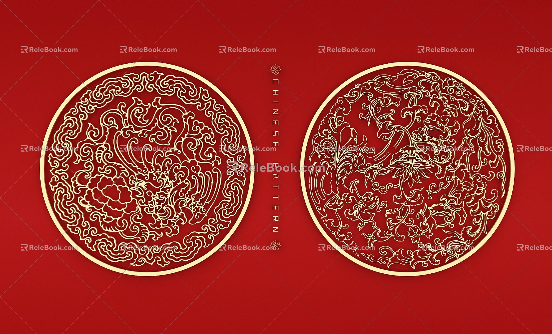 Classical Round Ring Decorative Pattern Treasure Flower Flowery Hollow Carved Pattern 3d model