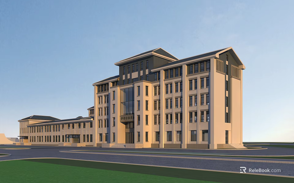Elegant Classical Modern Office Building Exterior With Symmetric Design And Large Windows 3d model 