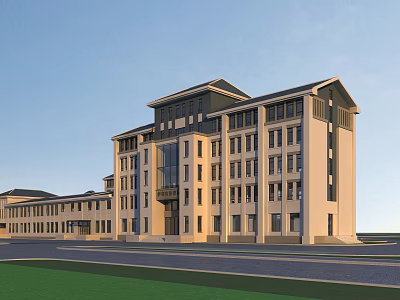 Elegant Classical Modern Office Building Exterior With Symmetric Design And Large Windows 3d model