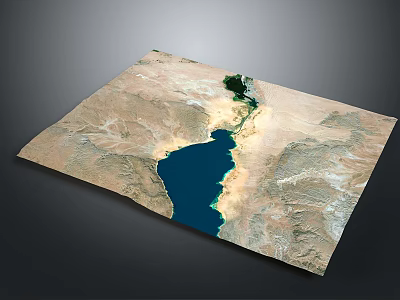 Diverse Terrain Showcasing Large Water Body Arid Regions and Lush Green Vegetation 3d model