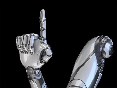Smart Silver Robotic Arm With Mechanical Design Index Finger Pointing Up 3d model