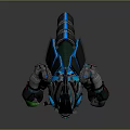 Mechanical Reptilian Game and Movie Character With Blue Gray Armor Spiked Back Circular Eye Design