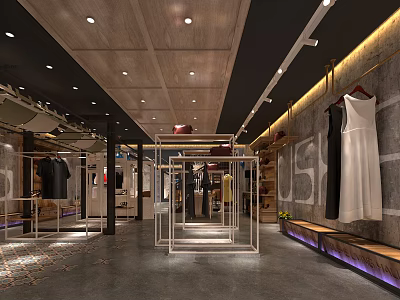 Modern Clothing Store Interior With Open Racks And Fashion Apparel 3d model