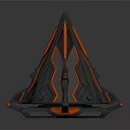 Black And Orange Futuristic Conical 3D Structure With Geometric Lines And Support Base 3d model