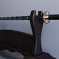 Traditional Samurai Sword And Chain Whip Weapon Display With Wooden Stand And Ornate Handle