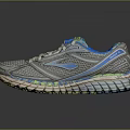 Gray Running Shoes With Blue Accents Green Details White Laces Mesh Upper And Cushioned Sole
