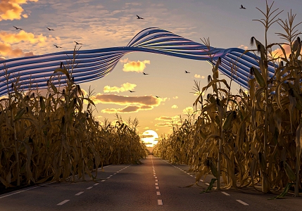 Outdoor Scene Cornfield Scene Farmland Scene Sunset Scene Dusk Scene 3d model