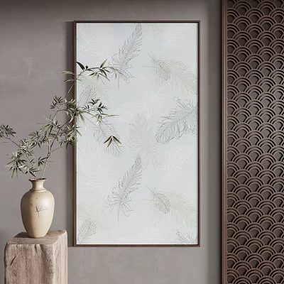 Chinese Style Landscape Painting With Feather Patterns And Bamboo Vase 3d model