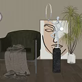 Gray Accent Chair With Throw Blanket In Modern Interior With Floor Lamp Artwork And Plant