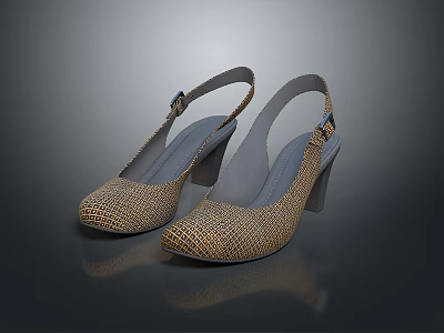 Women's Light Brown Woven Texture Heels With Medium Heel And Ankle Strap 3d model