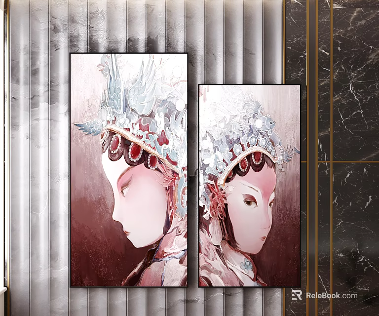 Modern Luxurious Peking Opera Facial Makeup Decorative Paintings for Home Interior Decoration 3d model 