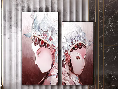 Modern Luxurious Peking Opera Facial Makeup Decorative Paintings for Home Interior Decoration 3d model
